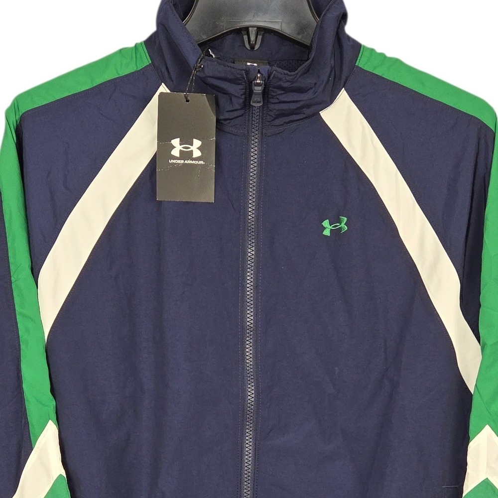 Under Armour Track Jacket Womens XS Blue Green White‎ Icon Crinkle Full Zip NWT